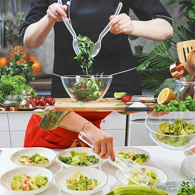 36Pcs Clear Plastic Serving Utensils Disposable Serving Spoons Forks Tongs for Party Utensils Supplies for Dinner Parties Buffets Salad Noodles Soup and Weddings (Clear)
