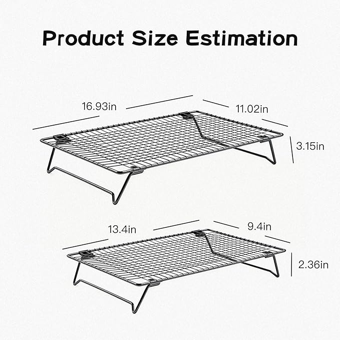 Cooling Racks for Cooking and Baking, Cookie Cooling Rack, 2-Pack with Sizes 16.93X11.02X3.15 Inches & 13.4x9.4x2.36 Inches, Sturdy Baking Cooling Racks for Cookies, Cakes