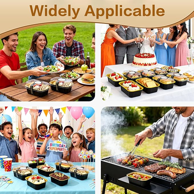 Mini Cake Pans With Lids And Spoons,5.5 oz Rectangle Mini individual Loaf Pans Disposable Aluminum Foil Small Baking Cups Tins (100, Black)