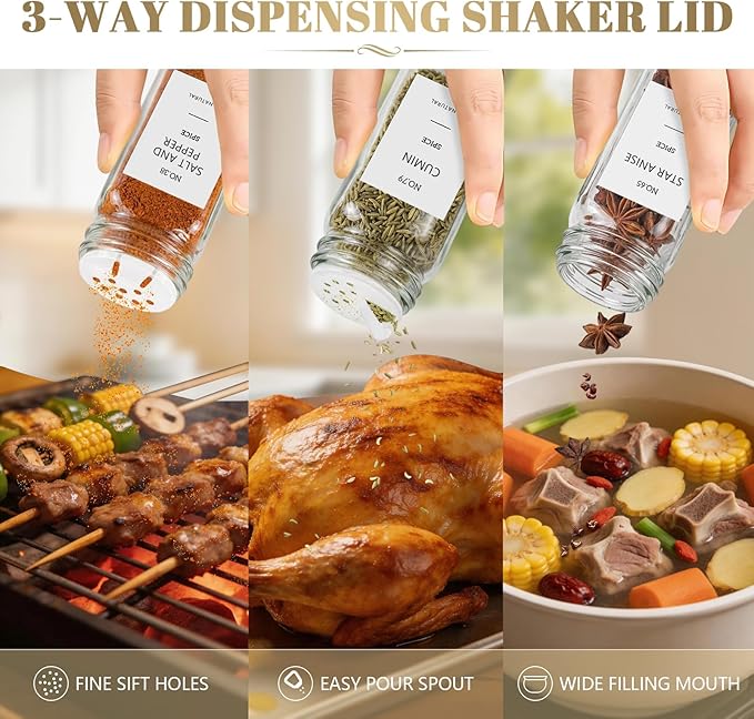 ZEHIQ 30Pcs Glass Spice Jars with Acacia Wood Lids, 4 oz Square Seasoning Containers with Labels, Seasoning Jars with Shaker Lids, Chalk Pen, Funnel, Cleaning Brush, Spice Bottles for Cabinet, Drawer