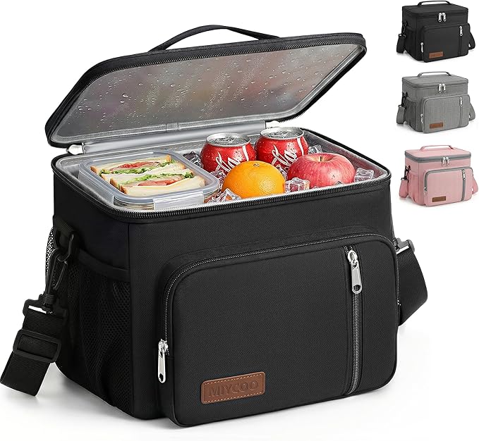 MIYCOO Lunch Box Lunch Bag for Men Women - Insulated LunchBox Leakproof Cooler Tote, Reusable Soft Bag with Shoulder Strap for Work, Picnic, Beach & Travel, 12-Can (9L) -Black