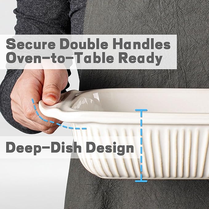 Artena Baking Dish 2.3 Quarts, Casserole Dishes For Oven, Baking Pan With Handles, Lasagna Pan Deep, Large Casserole Dish, Rectangular Ceramic Bakeware, White (Only Baking Dish)