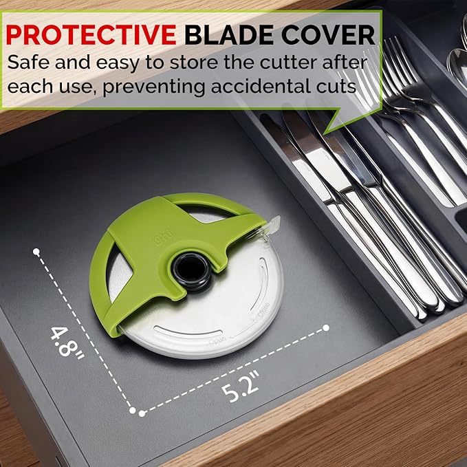 Pizza Cutter Wheel, 4.3" Large 304(18/8) Stainless Steel Blade, Reinforced Durable Pizza Slicer, Fully Detachable & Dishwasher Safe with Safety Protective Cover, Green