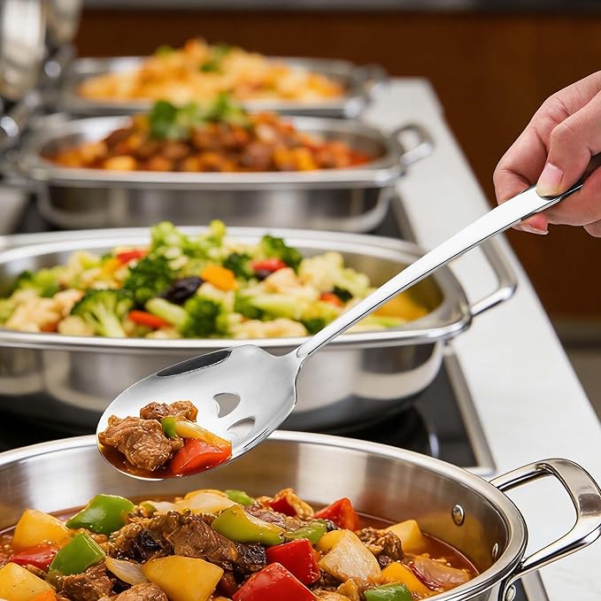 Extra Large Serving Spoons Set 11.7-Inch Serving Slotted Spoon and Serving Spoon 18/8 Stainless Steel Big Serving Utensil for Buffet, Parties, Catering - Dishwasher Safe(2-Pack, Silver)