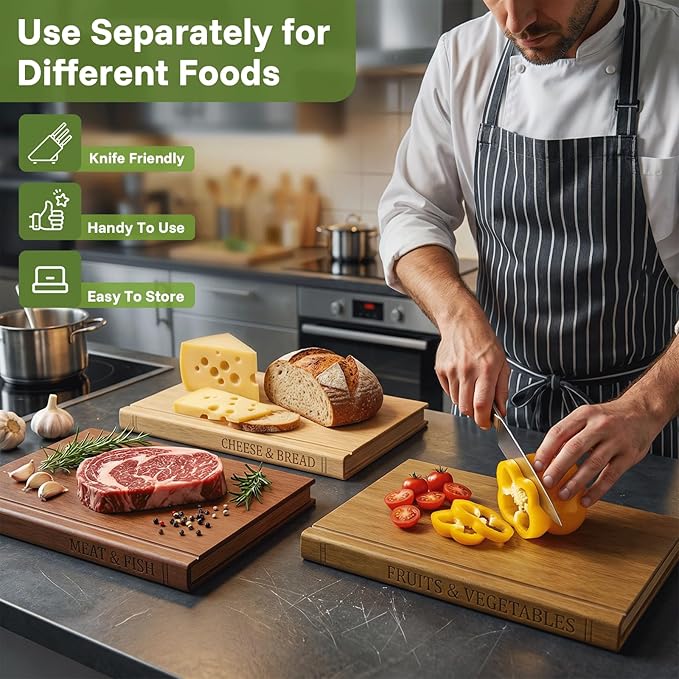 Book Cutting Board Set with Wooden Stand-Wooden Kitchen Cutting Boards That Look Like Books for Vegetables Cheese Meat, Chopping Board Gift Set for Home Cooks & Kitchen Decor