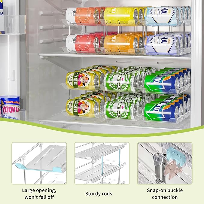 Can Organizer for Pantry Soda Can Organizer Automatic Rolling Food Pantry Storage Rack Can Dispenser for Fridge Holds 24 Cans, Fits 5.8-Inch Soda and Can, Set of 6