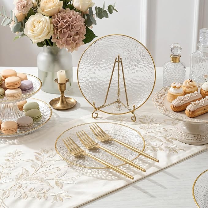 Rubtlamp 200 Pcs Clear Dessert Plates 7" with Forks 7.6",Clear Plastic Cake/Appetizer Platos, Dessert Plates Disposable, Hammered Party Platos Include 100platos and 100forks for Party&Birthday