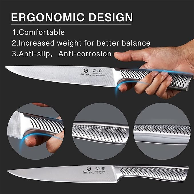 imarku Knife Block Set, 14Pcs High Carbon Stainless Steel Knife Set with Block, Kitchen Knife Set Black, Dishwasher Safe, Build-in Sharpener