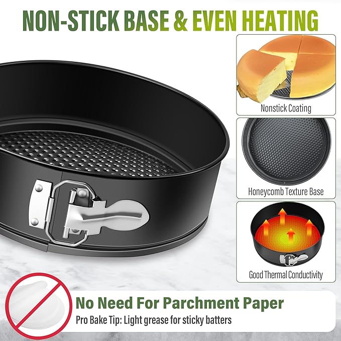 Vakoo Springform Pan - Nonstick, Leakproof Cheesecake Pan for Baking, Easy Release, No Parchment Paper Needed, 4+7+9 Inch, Set of 3