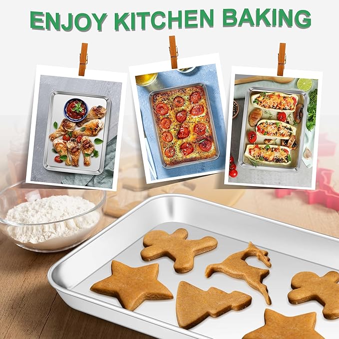 9 Inch Baking Sheet Pan, Joyfair Stainless Steel Cookie Sheet Toaster Oven Tray, Professional Bakeware for Cookie/Bacon/Bread, Rolled Rim & Mirror Finish, Rust Resistant & Dishwasher Safe
