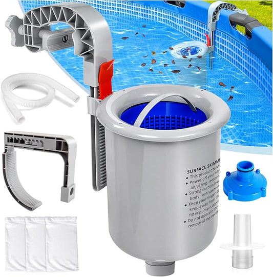 Above Ground Pool Surface Skimmer, Automatic Pool Skimmer for Top of Water, Wall Mount Surface Skimmer with Removable Skimmer Basket, Floating Pool Filter Pool Cleaning Maintenance Kit