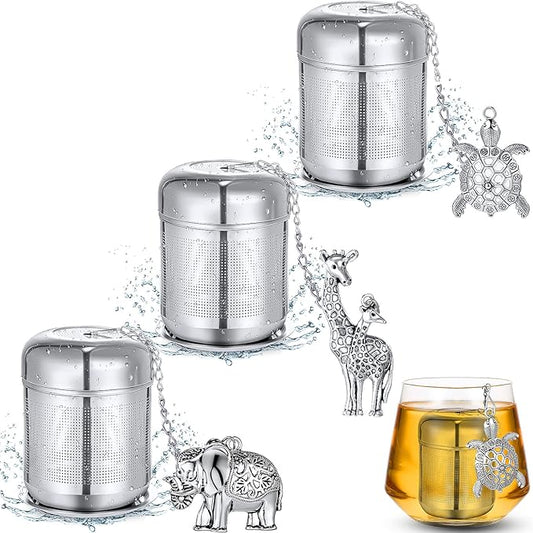 3 Sets Tea Infusers Steeper for Loose Leaf Tea Holder Stainless Steel Tea Ball Mesh Strainer Filters with Drip Trays and Pendant(Cute Style)