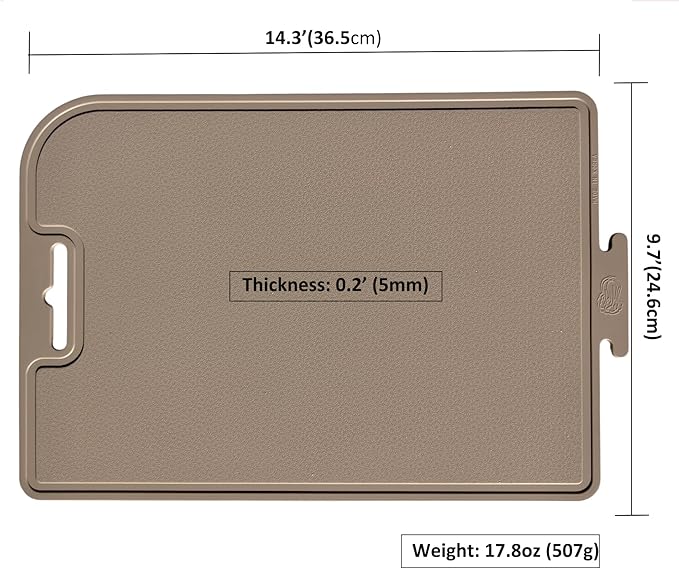 Korean Made Thick Silicone Double-Sided Usable Cutting Board 14.3" x 5.7" Foldable Design Drip Groove Grip Handle Dishwasher Safe 1PCS Stocking Stoffer Gift for Mom (Brown)