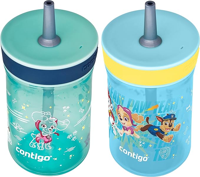 Contigo Leighton Kids Water Bottle, 2-Pack, 14oz, Paw Patrol, Spill-Proof, Dishwasher Safe Tumbler with Straw, Blue and Yellow