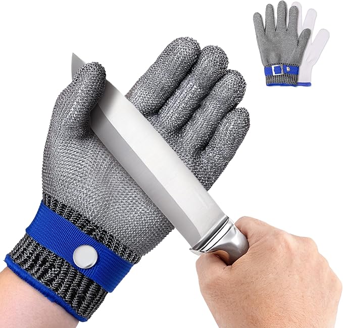ZEEGO ANSI A9 Cut Resistant Glove, Food Grade Stainless Steel Mesh Metal Glove, Suitable for Mandoline, Kitchen Cooking,Butcher Meat Cutting and Oyster Shucking(2 pairs,Large Size)
