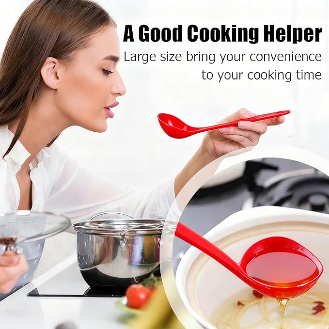 Large Plastic Serving Spoons,Disposable Heavy Duty Serving Spoons,Long Handle Scoop Soup Rice Ladle for Party Catering Buffet Restaurant,20 Pieces (Red)