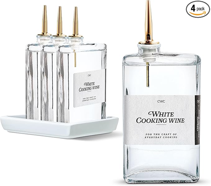 COOK WITH COLOR Olive Oil Dispenser Bottle - 4 Pk Glass Oil Dispenser for Kitchen - Condiment, Coffee Syrup & Vinegar Dispenser, Olive Oil Cruet, Includes 8 Auto Pourer Spouts