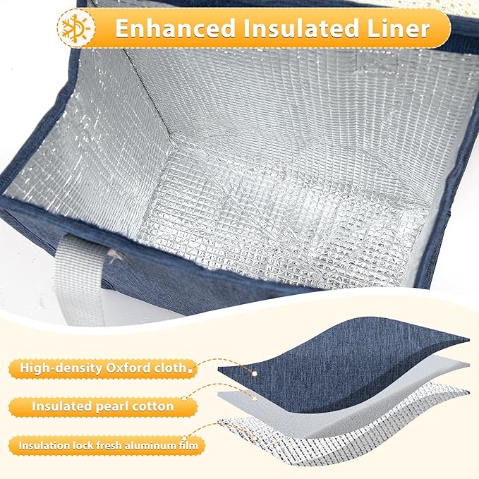 12 Pack Lunch Bags Bulk,Insulated Reusable Lunch Bags with Aluminum for Women Men,Leakproof Tote Large Lunch Box for Office,Work,Beach or Travel(Blue)