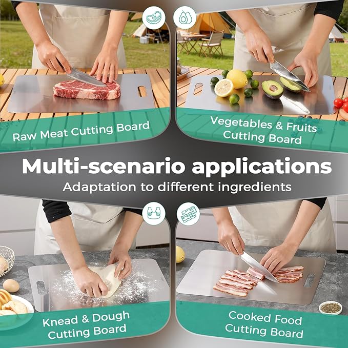 Katuchef Titanium Cutting Board - Upgraded 100% Pure Titanium Cutting Boards for Kitchen Non Toxic, Double-Grade Hygiene Durable Non Moldy Dishwasher Safe Meat Fruit Metal Board (2PC 11 * 15.5 Inch)
