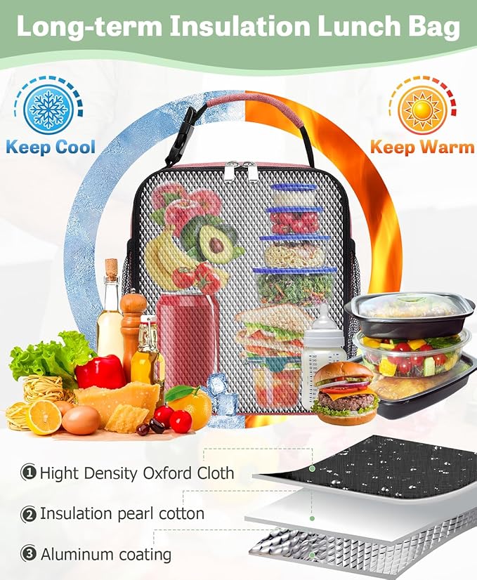 Small Lunch Box Insulated Lunch Bag for Men Women Kids, Reusable Lunch Bags Portable Small Lunch boxes Cooler Bag for School/Work/Picnic, Red 12-Can(6.5L)