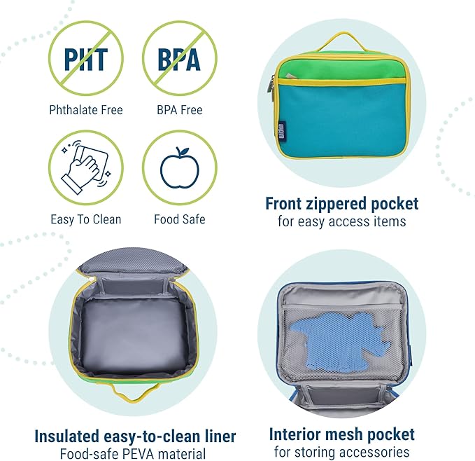 Wildkin Kids Insulated Lunch Box – Durable and Reusable for School & Travel - Monster Green