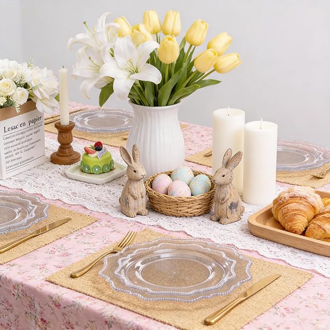 COLOSUS 100pcs Clear Plastic Plates - Heavy Duty Plastic Plates Disposable for Party/wedding Include 50pcs Dinner Plates and 50pcs Dessert Plates.