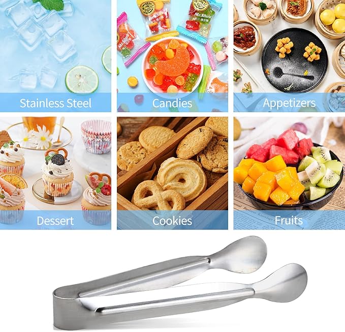 18PCS Mini Tongs for Appetizers, 5Inch Serving Tongs, Ice Tong Appetizer Tong, Small Tongs for Serving Food, Kitchen Utensils for Sugar Cubes, Coffee, Charcuterie Board (Silver-18pcs)
