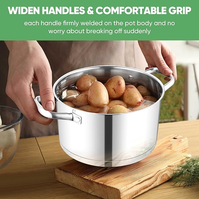 TeamFar Stainless Steel Stock Pot, 4-quart Tri-ply Base Stockpot Cooking Pasta Pot with Lid, for Induction Gas Glass Electric, Healthy & Heavy Duty, Ergonomic Handles & Straight Side, Dishwasher Safe