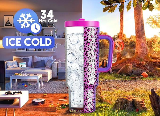 Meoky 40 oz Tumbler with Handle and Flip Straw, 100% Leakproof Tumbler with Lid and Straw, Stainless Steel Insulated Cup, Cupholder Friendly, Keeps Cold for 34 Hours (Celebration)