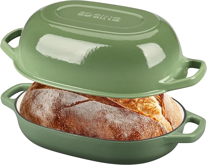 Enameled Cast Iron Oval Dutch Oven Pot with Lid, Dutch Oven for Sourdough Bread Baking, Bread Oven, Bread Dutch Oven, Oval Bread Pan, 7qt, Pistachio Green