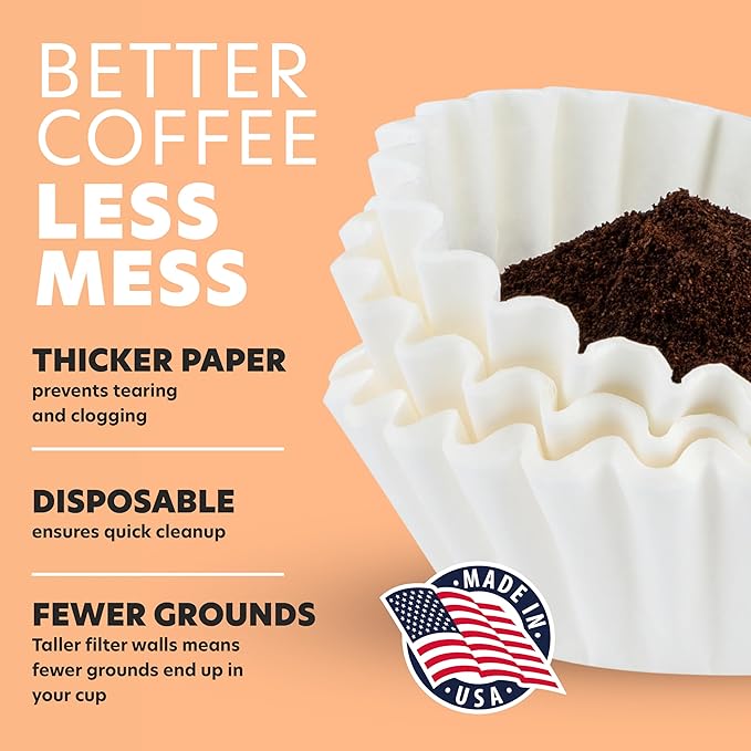 Tupkee Coffee Filters 4-6 Cups - 800 Count, Junior Basket Style, White Paper, Chlorine Free 5 Cup Coffee Filter, Made in the USA