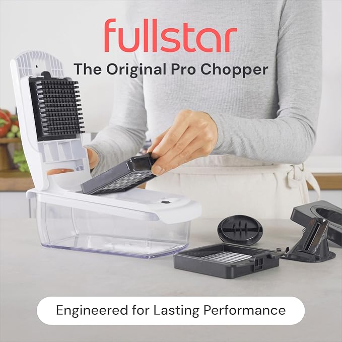 Fullstar Vegetable Chopper & Mandoline Slicer for Kitchen - Food Chopper with Container, Cheese Grater, Home Essentials & Kitchen Gadgets (8 in 1, White)