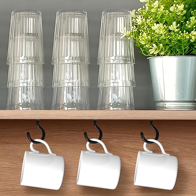 2" Black Vinyl Coated Screw-in Hooks, Ceiling Hooks Wall Hooks Hanging Hooks Kitchen Hooks Indoor Outdoor for Cups Decors Plants Utensils Lights Baskets Wreaths, 20 PCS