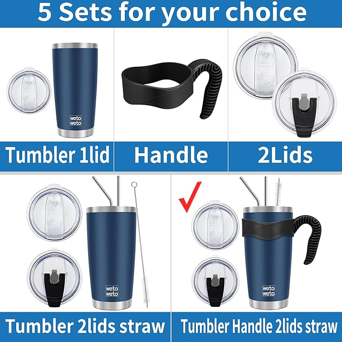 WETOWETO 20oz Tumbler with 2 lids and 2 straws, Stainless Steel Vacuum Insulated Water Coffee Tumbler Cup, Double Wall Powder Coated Spill-Proof Travel Mug Thermal Cup (Purple, 1 Pack)
