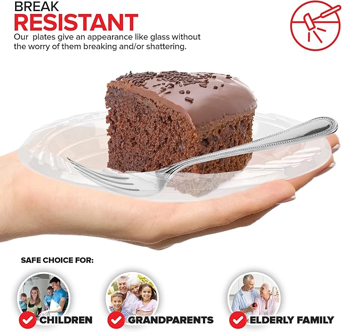 Stock Your Home 6-Inch Plastic Dessert Plates (240 Pack) - Flexible Disposable Plates for Dessert & Appetizers, Crystal Clear Small Plates for Parties & Catering