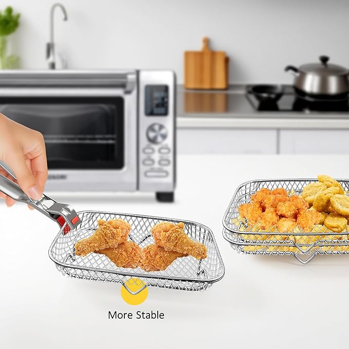 Air Fryer Rack, Stackable Stainless Steel Air Fryer Basket, 3 Layers Cooling Racks for Oven Press Cooker, Rectangle AirFryer Accessories (7.6"Lx5.3"Hx3.7"H)