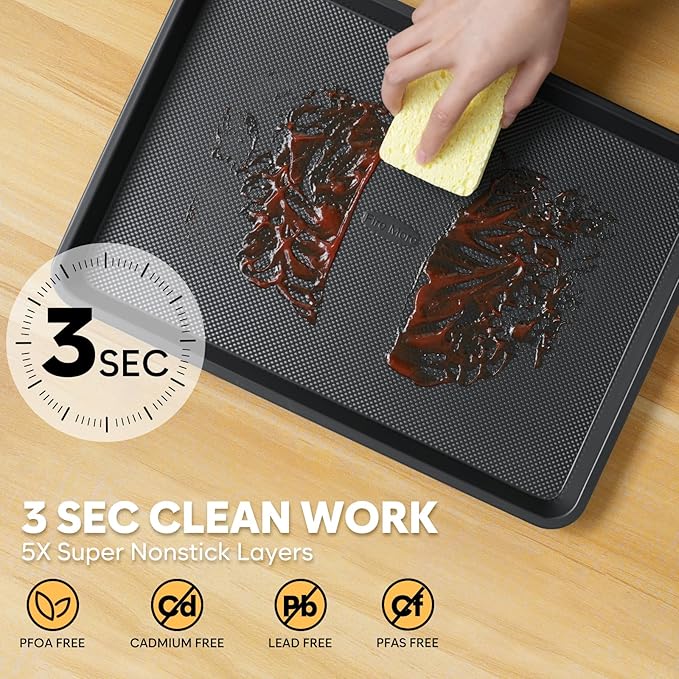 2 Pack Jelly Roll Pan 15.3” x 11.3” Cookie Sheets for Baking 0.8mm Thick Non Stick Baking Sheets for Oven Heavy Duty Baking Trays
