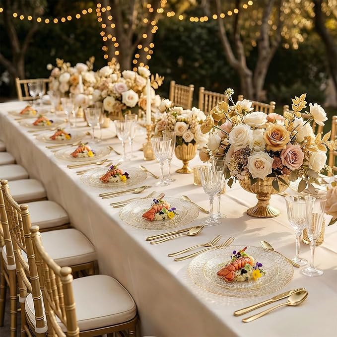 Rubtlamp 60Pcs Gold Glitter Plastic Plates, Heavy Duty Glitter Disposable Plates with Hammered Design, Include 30 Dinner Plates and 30 Salad Plates for Spring, Easter, Weddings and Parties