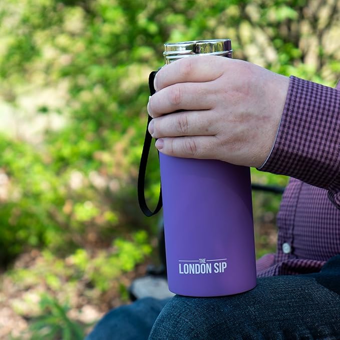 London Sip 25 oz Multi-Purpose Tea Infuser Mug – Fruit Infuser Water Bottle for Hot and Cold – Double Wall Stainless Steel Insulated, Purple