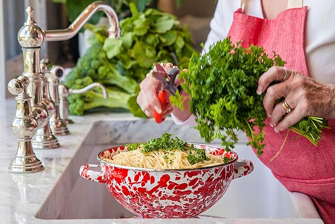 Golden Rabbit Enamelware Medium Colander, 3 quart, Red Swirl