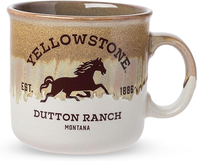 Silver Buffalo Yellowstone Dutton Ranch Montana Reactive Glaze Ceramic Camper Mug, 20 Ounces