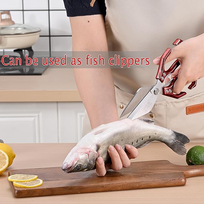 Poultry Shears - Heavy Duty Stainless Steel kitchen Scissors for food,Seafood, Vegetables, Raw and Cooked Meat,Sturdy and sharp(red)