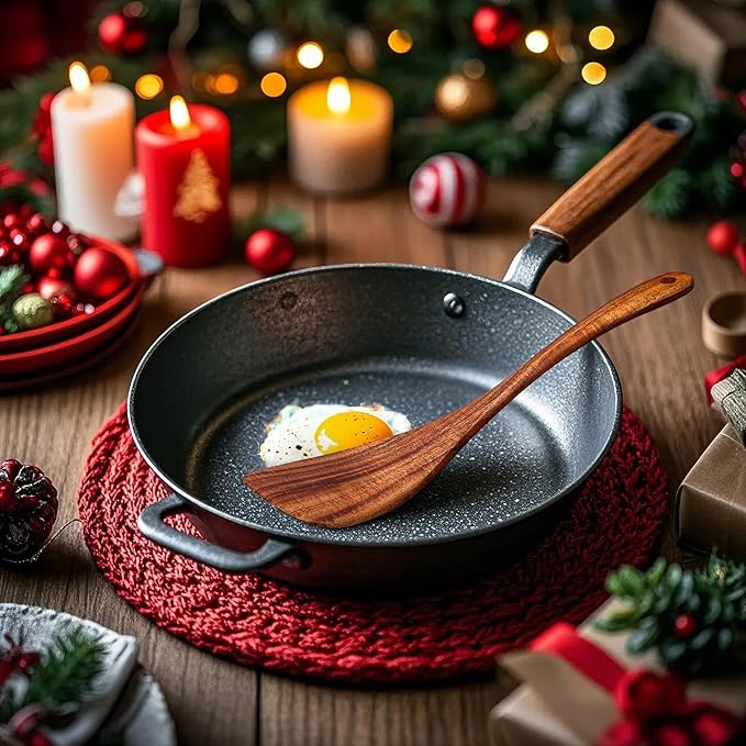 Wooden Spatula Nonstick Turner Acacia Wood, Right Long Handle Flat Frying Spatulas Handmade for Mother Wife Grandma Her Kitchen Gift, Ideal Cookware Utensils for Cooking Eggs, Fish, Pancakes