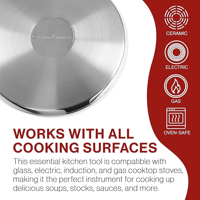 6 Quart Stock Pot-Stainless Steel Pot with Lid-Compatible with Electric, Gas, Induction or Gas Cooktops-Cookware by Classic Cuisine