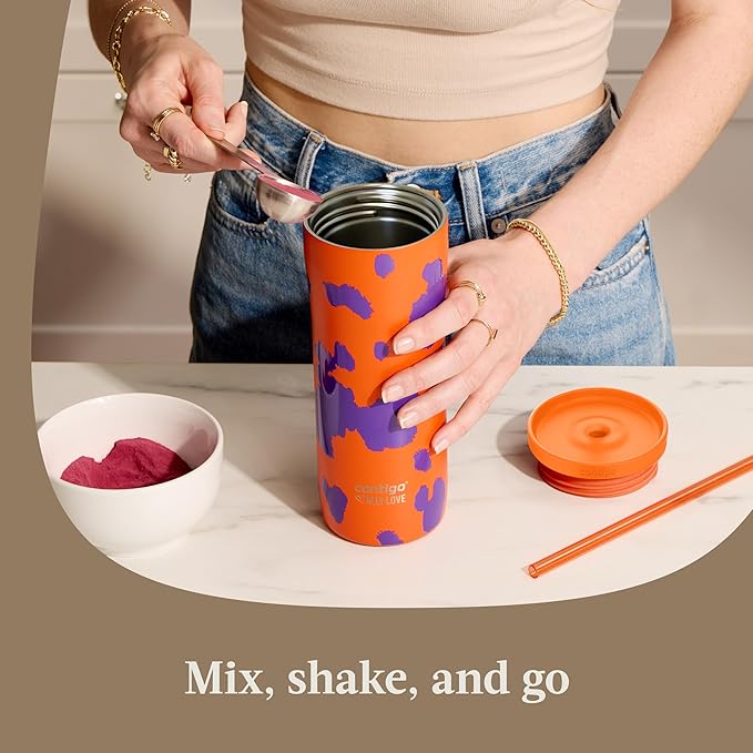 Contigo Streeterville 2.0 Stainless Steel Vacuum-Insulated Tumbler w/Straw, Autoclose Technology, Easy Clean Lid & Straw, Leak-proof Drinking, Keeps Drinks Cold for 20 hours, 24oz., Tangerine