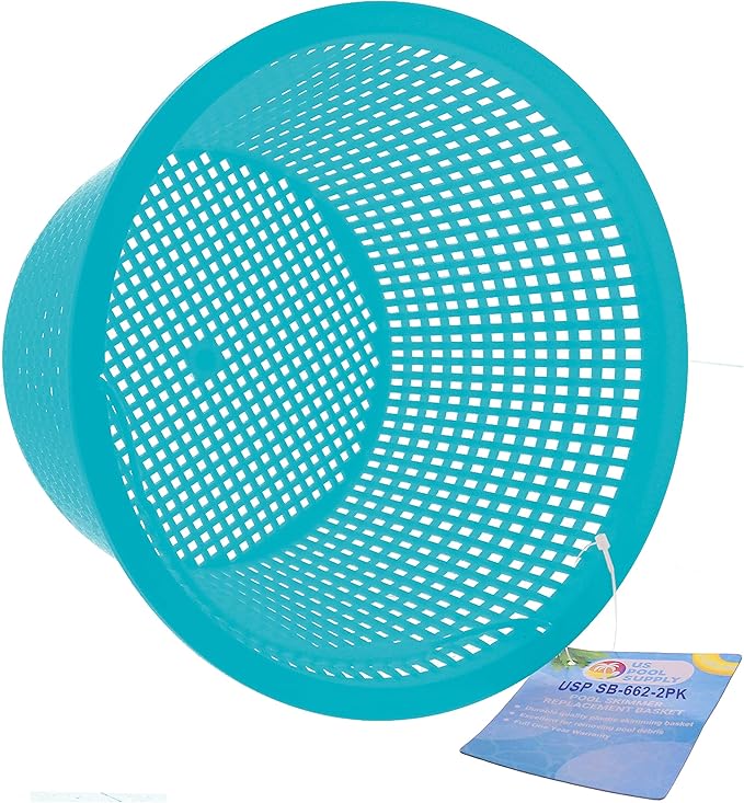 U.S. Pool Supply Swimming Pool Teal Blue Plastic Skimmer Replacement Basket (Set of 2) - Skimmer Basket for Inground Pool, Skim Filter Remove Leaves Debris - 8" Top, 5.5" Bottom, 5" Deep, Not Weighted