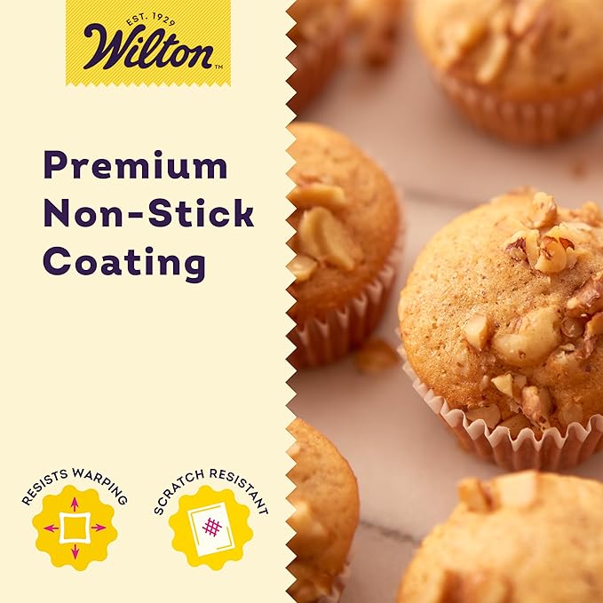 Wilton Gold Non-Stick 24-cup Muffin Pan, Cold-Rolled Steel Bakeware, Made without PFAs, 16 x 10 x 1 in., Packaging may Vary