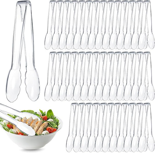 Tessco for you 50 Pcs Plastic Tongs for Serving Bulk, 9 Inch Plastic Disposable Serving Tongs, Heavy Duty Salad Tong for Kitchen, Buffet, BBQ, Events & Catering (Transparent)