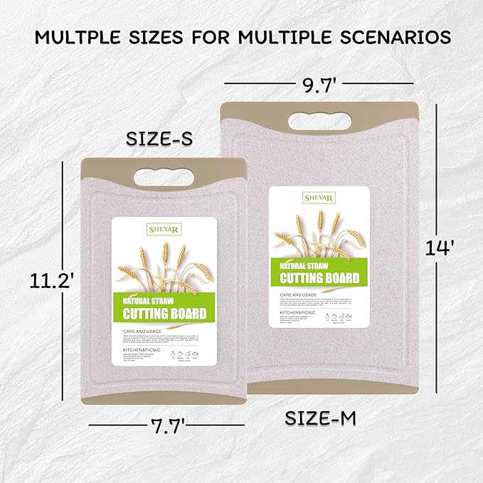 Cutting Board for Kitchen, Wheat Straw Fiber Cutting Board, Dish Washer Safe, w/Juice Grooves for Meat, Veggies,Easy Grip Handle, Non-slip Surface,Eco-friendly,Serveware Accessories(11.2‘x7.7‘)