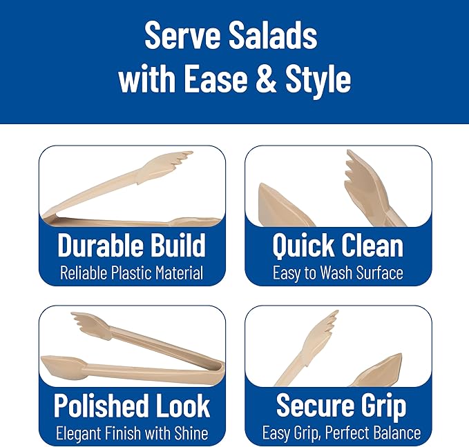 Carlisle FoodService Products 460606 Carly Salad Tong, 6" Salad Tong, Beige (12 Pack)